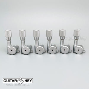 NEW Hipshot 6-in-Line STAGGERED Locking Tuners Set KNURLED Buttons, SATIN CHROME