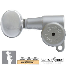 Load image into Gallery viewer, NEW Hipshot 6-in-Line Mini LOCKING Tuners OVAL Buttons LEFT-HANDED, SATIN CHROME