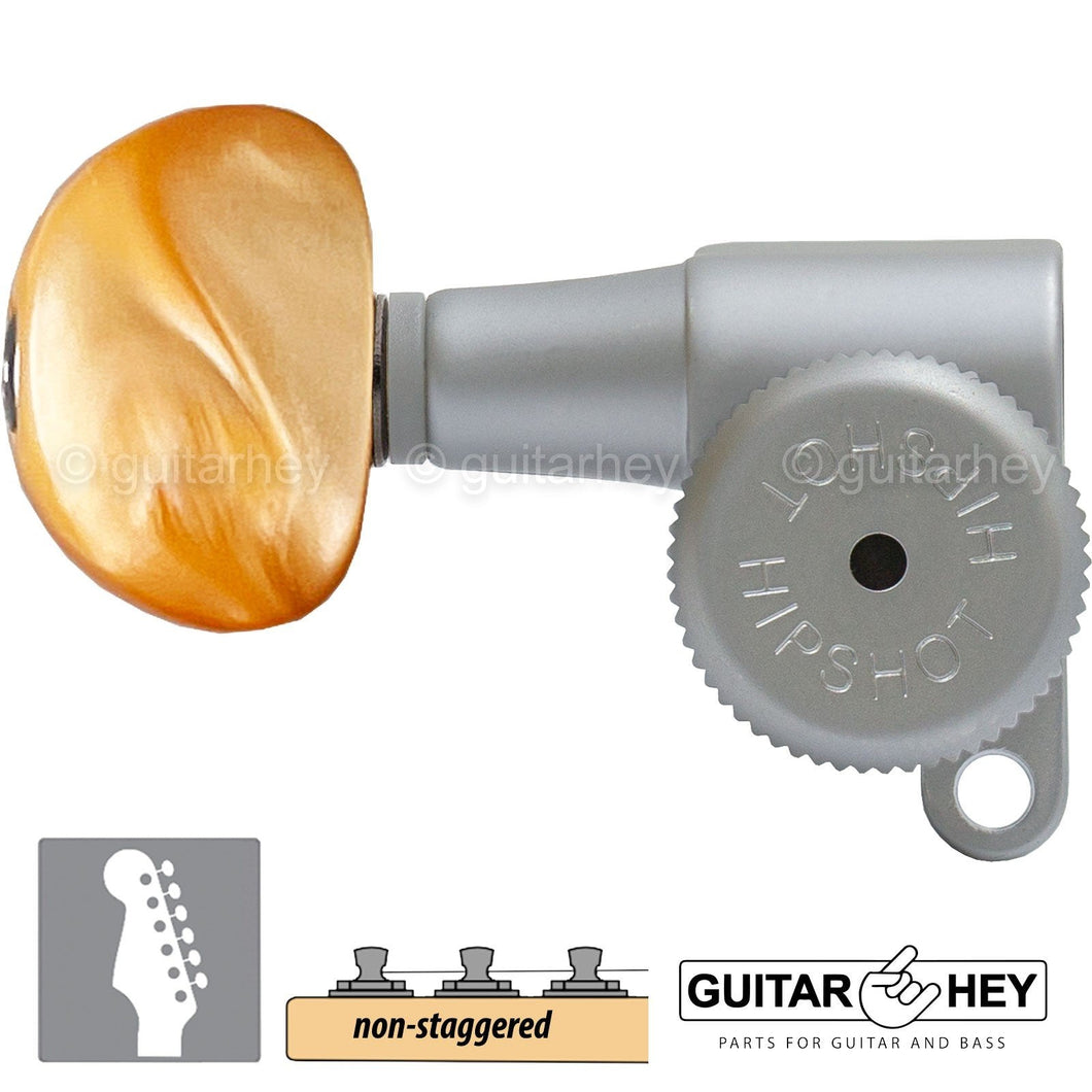 Hipshot 6-in-Line Mini LOCKING Tuners AMBER Buttons LEFT-HANDED, SATIN CHROME