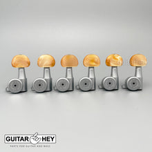 Load image into Gallery viewer, NEW Hipshot 6-in-Line TREBLE SIDE Locking Tuners STAGGERED Amber - SATIN CHROME
