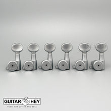 Load image into Gallery viewer, NEW Hipshot 6-in-Line Mini LOCKING Tuners OVAL Buttons LEFT-HANDED, SATIN CHROME