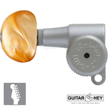 Load image into Gallery viewer, NEW Hipshot 6-in-Line TREBLE SIDE Locking Tuners STAGGERED Amber - SATIN CHROME