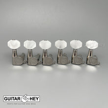 Load image into Gallery viewer, NEW Hipshot Classic Mini Tuners 6 in line STAGGERED w/ PEARL Buttons - NICKEL