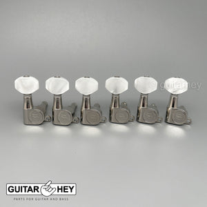 NEW Hipshot Classic Mini Tuners 6 in line STAGGERED w/ PEARL Buttons - NICKEL