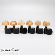 Load image into Gallery viewer, NEW Hipshot STAGGERED Tuners Fender® Directrofit™ LOCKING Amber Buttons - BLACK