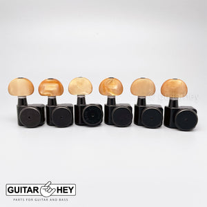 NEW Hipshot STAGGERED Tuners Fender® Directrofit™ LOCKING Amber Buttons - BLACK