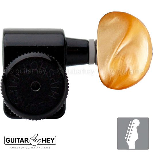 NEW Hipshot STAGGERED Tuners Fender® Directrofit™ LOCKING Amber Buttons - BLACK
