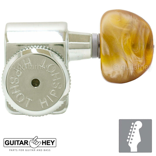 NEW Hipshot STAGGERED Tuners Fender® Directrofit™ LOCKING Amber Buttons - NICKEL