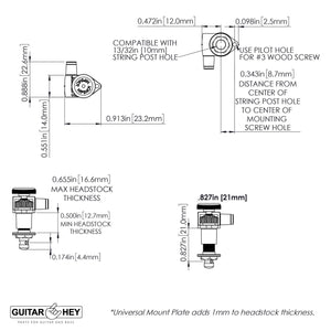 NEW Hipshot LOCKING Tuners 6 in line Non-Staggered SMALL AMBER Buttons - NICKEL