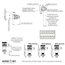 Load image into Gallery viewer, NEW Hipshot Grip-Lock STAGGERED Locking Tuners Keys 6 In Line KNURLED- CHROME