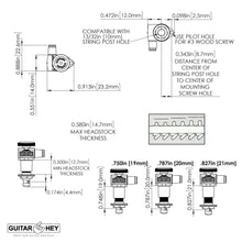 Load image into Gallery viewer, NEW Hipshot Grip-Lock STAGGERED 6 In Line LOCKING Tuners D07 Buttons - CHROME