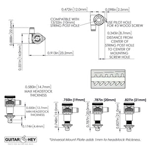 NEW Hipshot LOCKING Tuners 6 in line STAGGERED w/ KNURLED Buttons - NICKEL