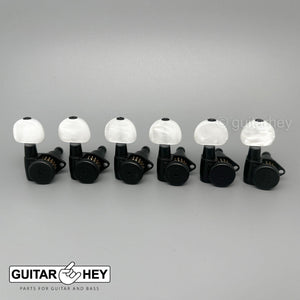 NEW Hipshot 6-in Line Open-Gear Locking Non-Staggered PEARL Moon Buttons - BLACK