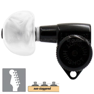 NEW Hipshot 6 inline Non-Staggered Locking LEFT-HANDED PEARLOID Buttons - BLACK