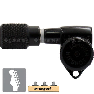 NEW Hipshot 6 inline Non-Staggered Locking LEFT-HANDED KNURLED Buttons - BLACK