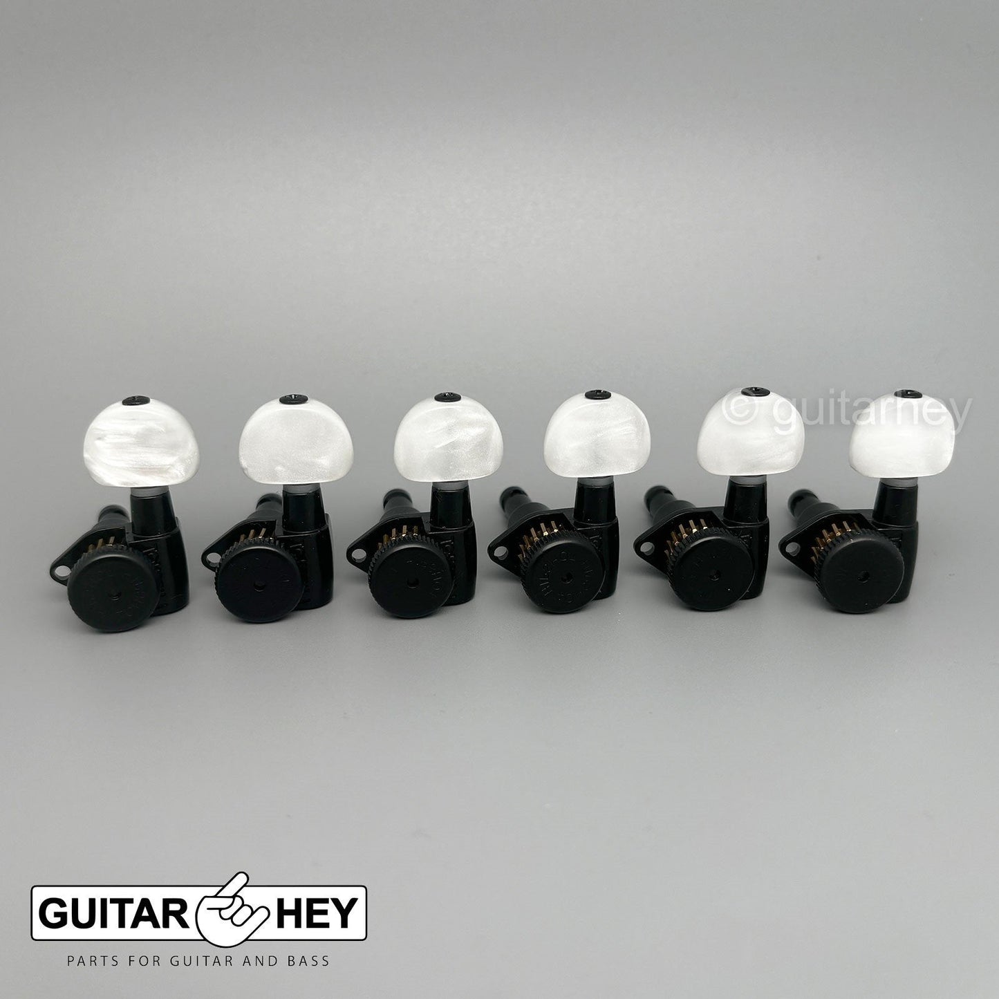 NEW Hipshot 6 inline STAGGERED Locking Set LEFT-HANDED PEARLOID Buttons - BLACK