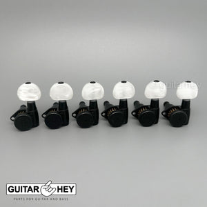 NEW Hipshot 6 inline Non-Staggered Locking LEFT-HANDED PEARLOID Buttons - BLACK