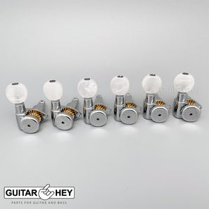 NEW Hipshot Grip-Lock Non-Staggered LOCKING TUNERS 6 In Line PEARLOID - CHROME