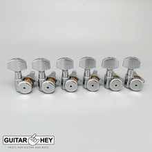 Load image into Gallery viewer, NEW Hipshot Grip-Lock STAGGERED 6 In Line LOCKING Tuners D07 Buttons - CHROME