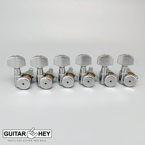 NEW Hipshot Grip-Lock STAGGERED 6 In Line LOCKING Tuners D07 Buttons - CHROME