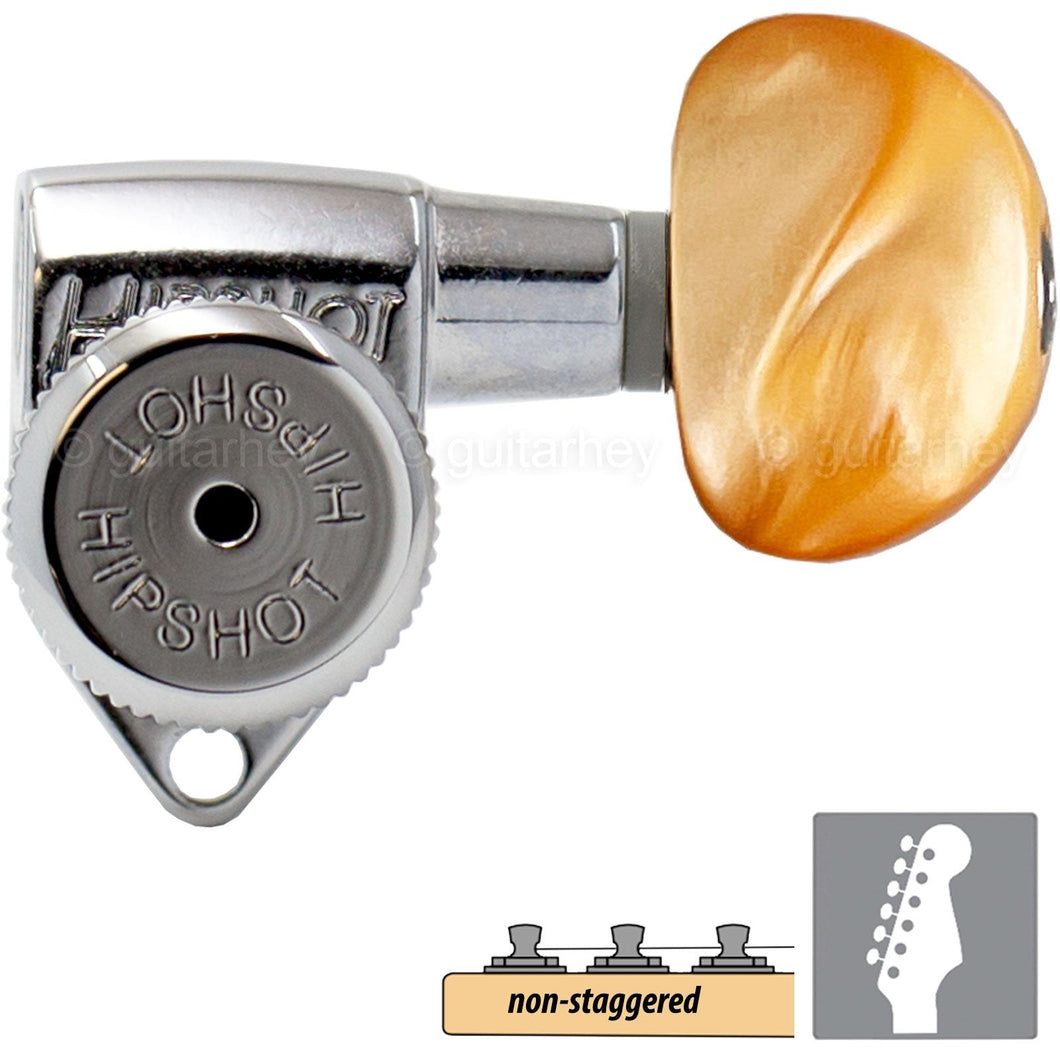 NEW Hipshot Grip-Lock Non-Staggered LOCKING TUNERS 6 In Line AMBER - CHROME