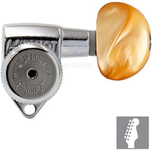 Load image into Gallery viewer, NEW Hipshot Grip-Lock STAGGERED LOCKING TUNERS 6 In Line AMBER Buttons - CHROME