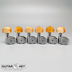 NEW Hipshot Grip-Lock STAGGERED LOCKING TUNERS 6 In Line AMBER Buttons - CHROME