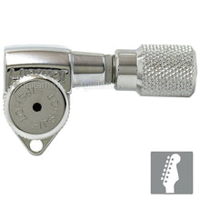 Load image into Gallery viewer, NEW Hipshot Grip-Lock STAGGERED Locking Tuners Keys 6 In Line KNURLED- CHROME