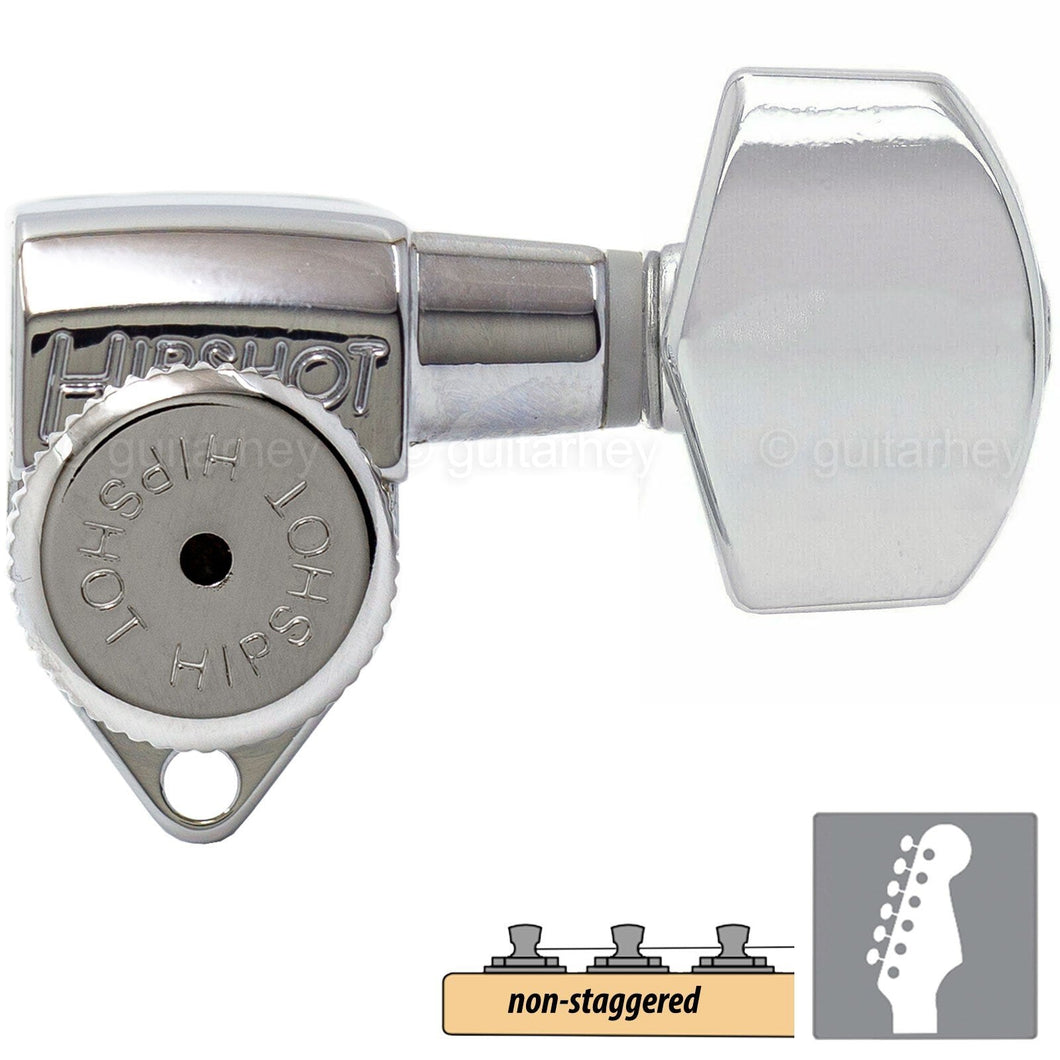 NEW Hipshot Grip-Lock Non-Staggered LOCKING TUNERS 6 In Line D07 - CHROME