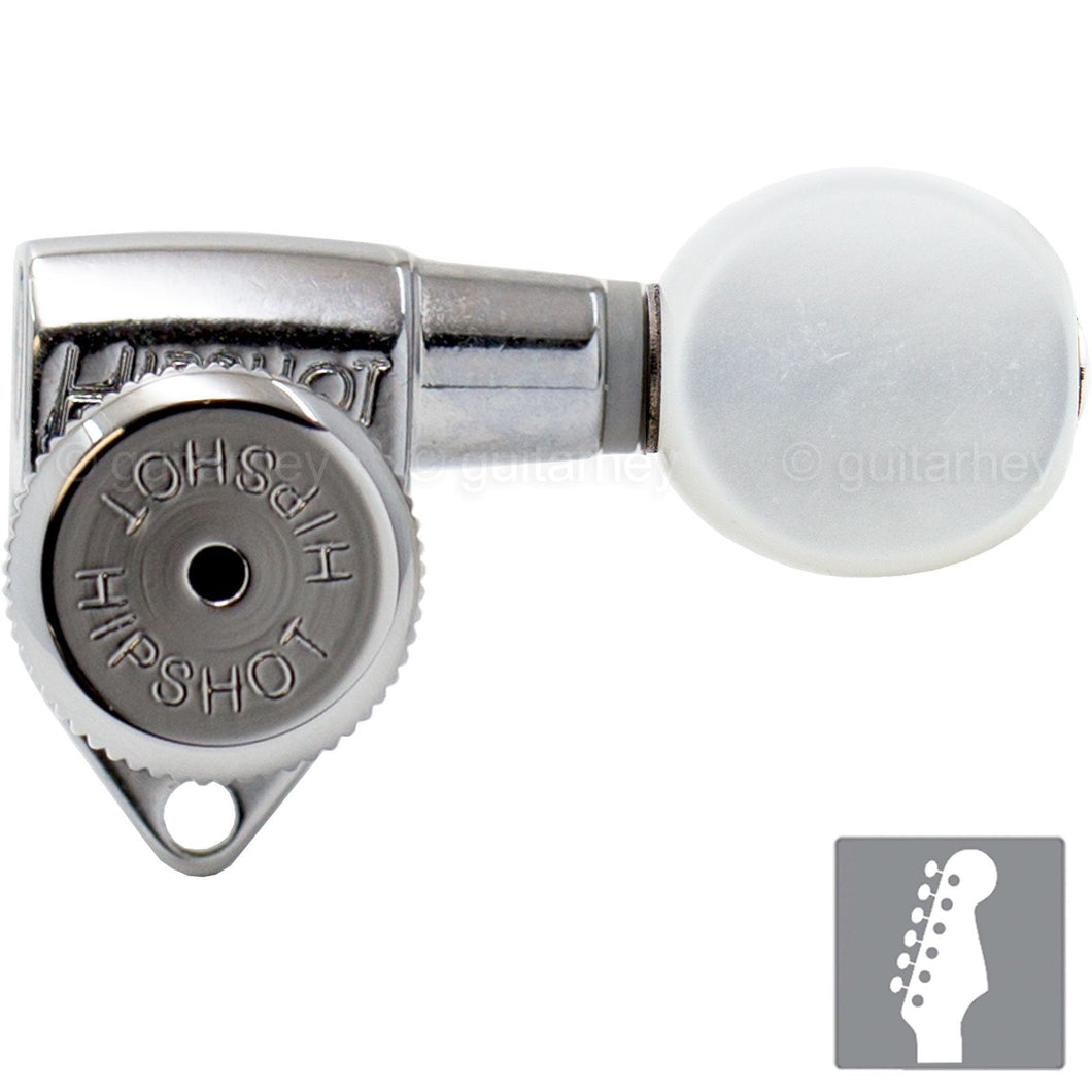 NEW Hipshot Grip-Lock STAGGERED Locking Tuning Keys 6 In Line PEARLOID - CHROME