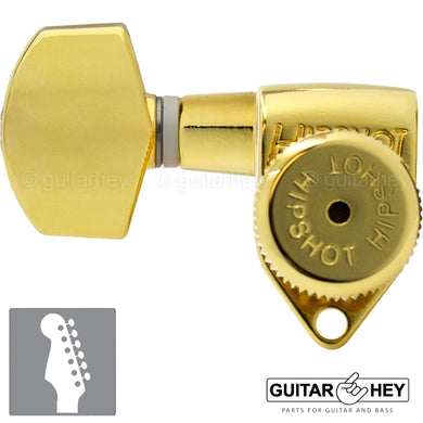 NEW Hipshot 6 inline Open-Gear Grip-Locking STAGGERED Small Buttons TREBLE, GOLD