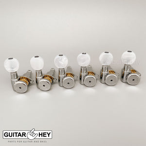 NEW Hipshot LOCKING Tuners 6 in line Non-Staggered OVAL PEARLOID Buttons NICKEL