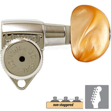 Load image into Gallery viewer, NEW Hipshot LOCKING Tuners 6 in line Non-Staggered SMALL AMBER Buttons - NICKEL