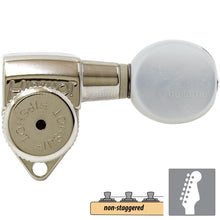 Load image into Gallery viewer, NEW Hipshot LOCKING Tuners 6 in line Non-Staggered OVAL PEARLOID Buttons NICKEL