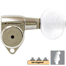 Load image into Gallery viewer, NEW Hipshot LOCKING Tuners 6 in line Non-Staggered SMALL PEARL Buttons - NICKEL