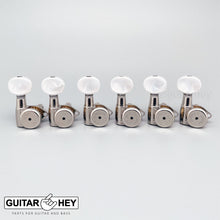 Load image into Gallery viewer, NEW Hipshot LOCKING Tuners 6 in line STAGGERED w/ SMALL PEARL Buttons - NICKEL