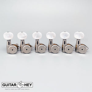 NEW Hipshot LOCKING Tuners 6 in line Non-Staggered SMALL PEARL Buttons - NICKEL