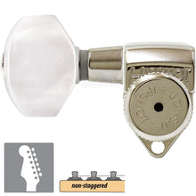 Load image into Gallery viewer, Hipshot LOCKING Tuners 6 in line Non-Staggered PEARLOID LEFT-HANDED - NICKEL