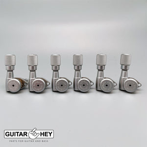 NEW Hipshot Open-Gear 6 in line Locking STAGGERED KNURLED Buttons - SATIN CHROME