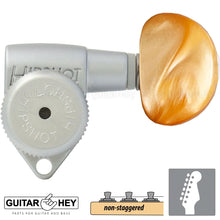 Load image into Gallery viewer, NEW Hipshot Open-Gear 6 in line LOCKING Non-Staggered SMALL AMBER Buttons SATIN