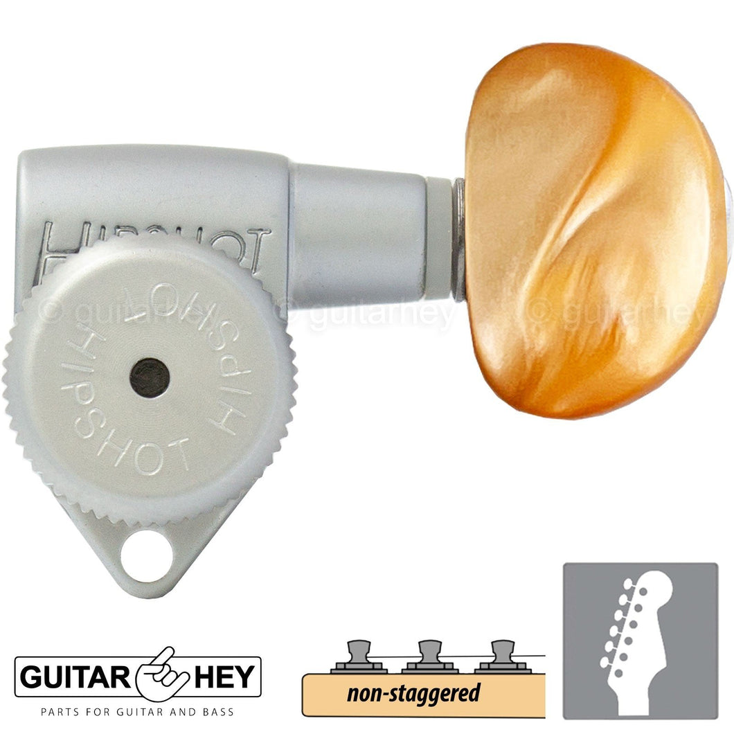 NEW Hipshot Open-Gear 6 in line LOCKING Non-Staggered SMALL AMBER Buttons SATIN