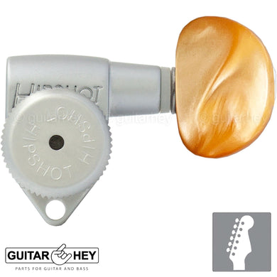 NEW Hipshot Open-Gear 6 in line Locking STAGGERED w/ AMBER Buttons, SATIN CHROME