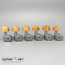 Load image into Gallery viewer, NEW Hipshot Open-Gear 6 in line Locking STAGGERED w/ AMBER Buttons, SATIN CHROME