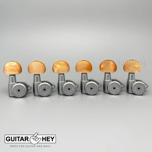 NEW Hipshot Open-Gear 6 in line LOCKING Non-Staggered SMALL AMBER Buttons SATIN