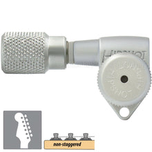 Load image into Gallery viewer, Hipshot LOCKING Tuners 6 in line Non-Staggered KNURLED Buttons LEFT-Handed SATIN