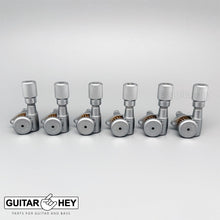 Load image into Gallery viewer, Hipshot LOCKING Tuners 6 in line STAGGERED w/ KNURLED Buttons LEFT-Handed SATIN