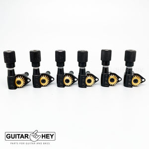 NEW Hipshot Classic Open-Gear STAGGERED Tuners 6 in line KNURLED Buttons - BLACK