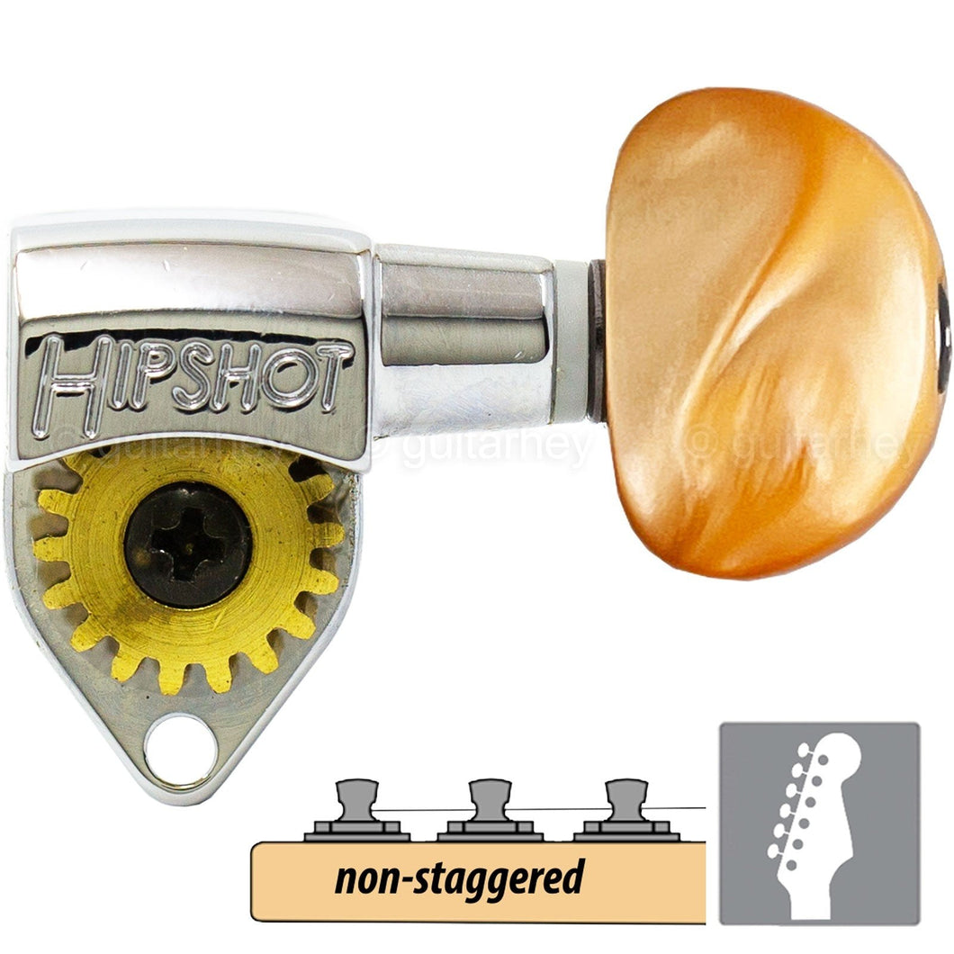 NEW Hipshot 6 in Line Classic Tuners Non-Staggered Small AMBER Buttons - CHROME