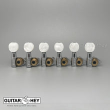 Load image into Gallery viewer, NEW Hipshot 6 in Line Classic Tuner OVAL PEARLOID Buttons w/ UMP Plates - CHROME