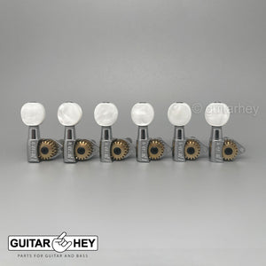 NEW Hipshot 6 in Line Classic Tuner OVAL PEARLOID Buttons w/ UMP Plates - CHROME